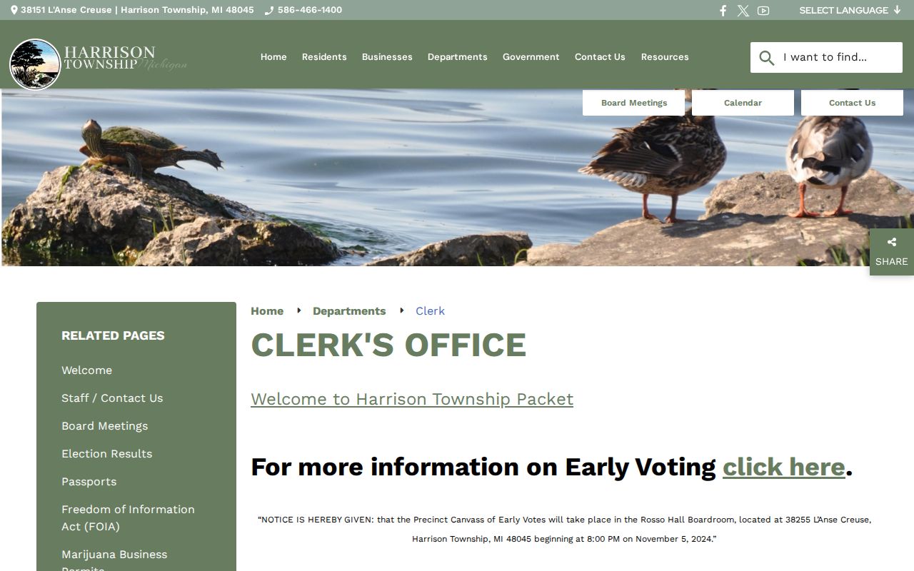 Harrison Township residents directory clerk and FOIA access page