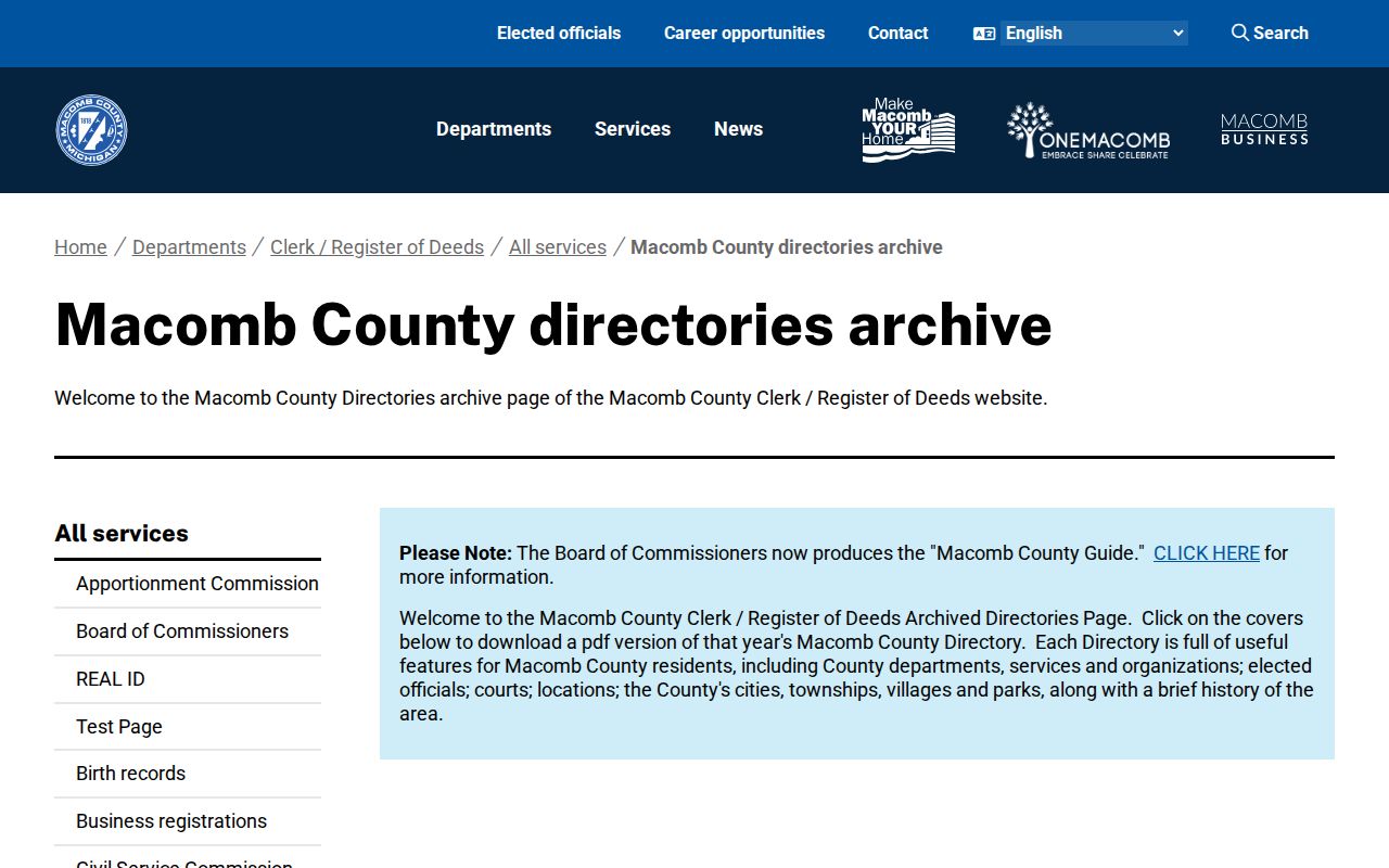 Harrison Township city directory Macomb County government directory archive