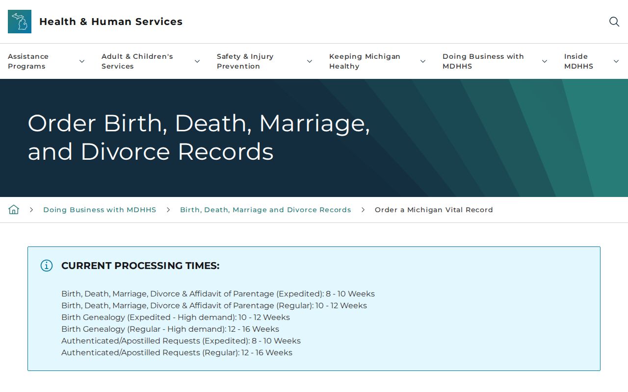 Harrison Township residents directory Michigan vital records order page